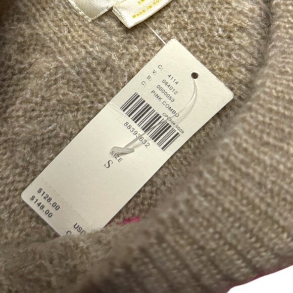 NWT Anthropologie Maeve Cable Knit Floral Sweater Tan Pink Flowers S Retail $128 - Picture 7 of 8